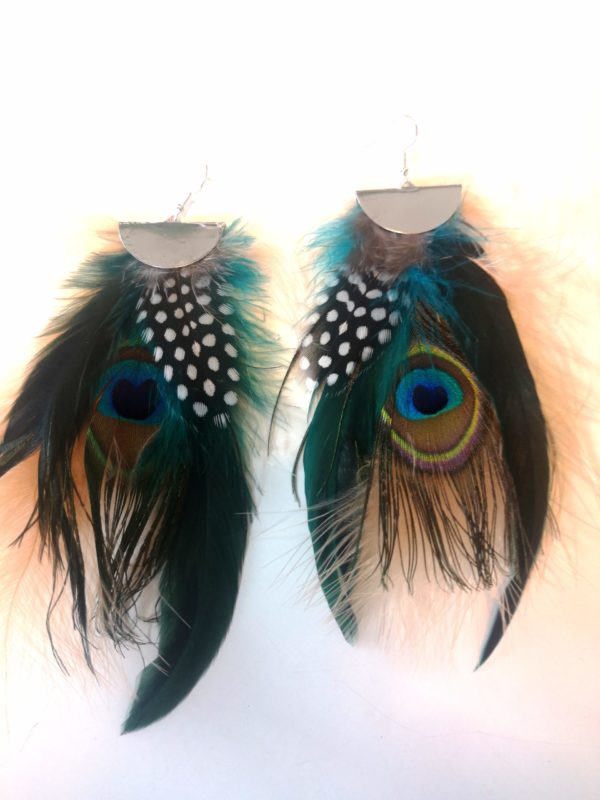 Boucles d'oreilles plume de paon