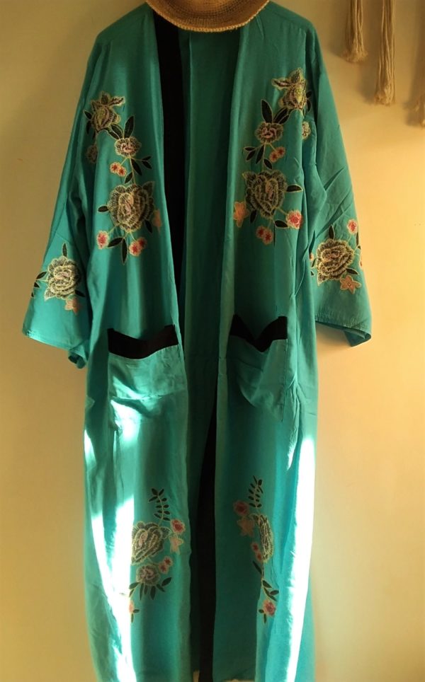 Kimono turquoise coton