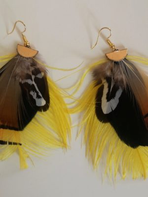 Boucles d'oreilles plumes d'autruches jaunes