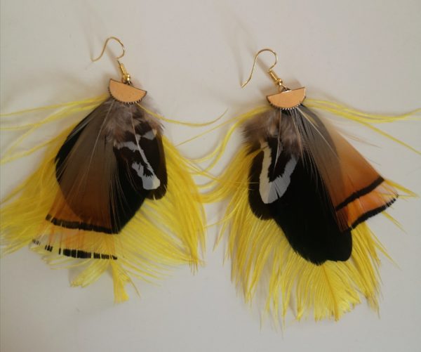 Boucles d'oreilles plumes d'autruches jaunes