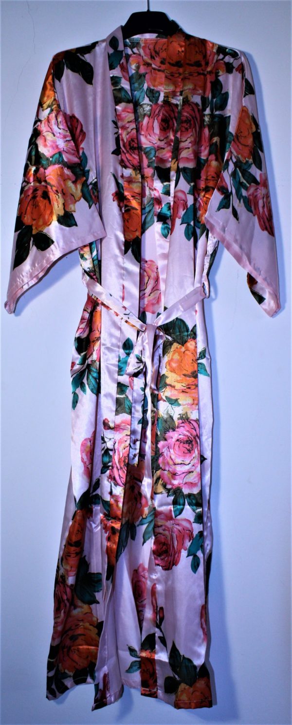 kimono satin fleur rose