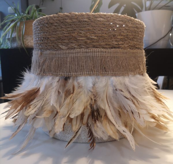 Cache pot osier plumes beige et fauve